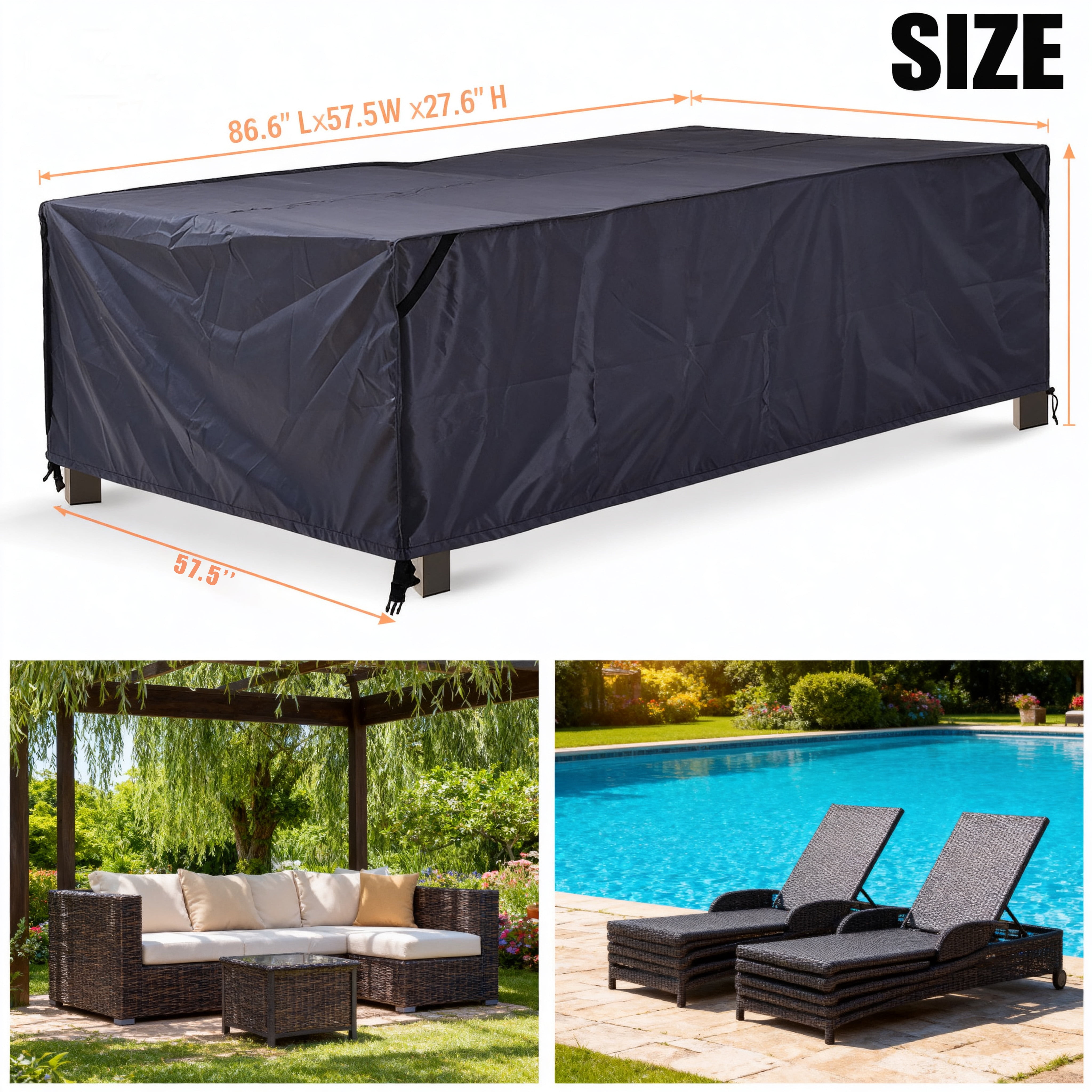 Waterproof Patio Furniture Covers, 420D Heavy Duty Oxford Rectangular Outdoor Table and Chairs Set Cover, Anti-UV & Windproof Garden Furniture Protector for Dining Set, Sofa, Sectional