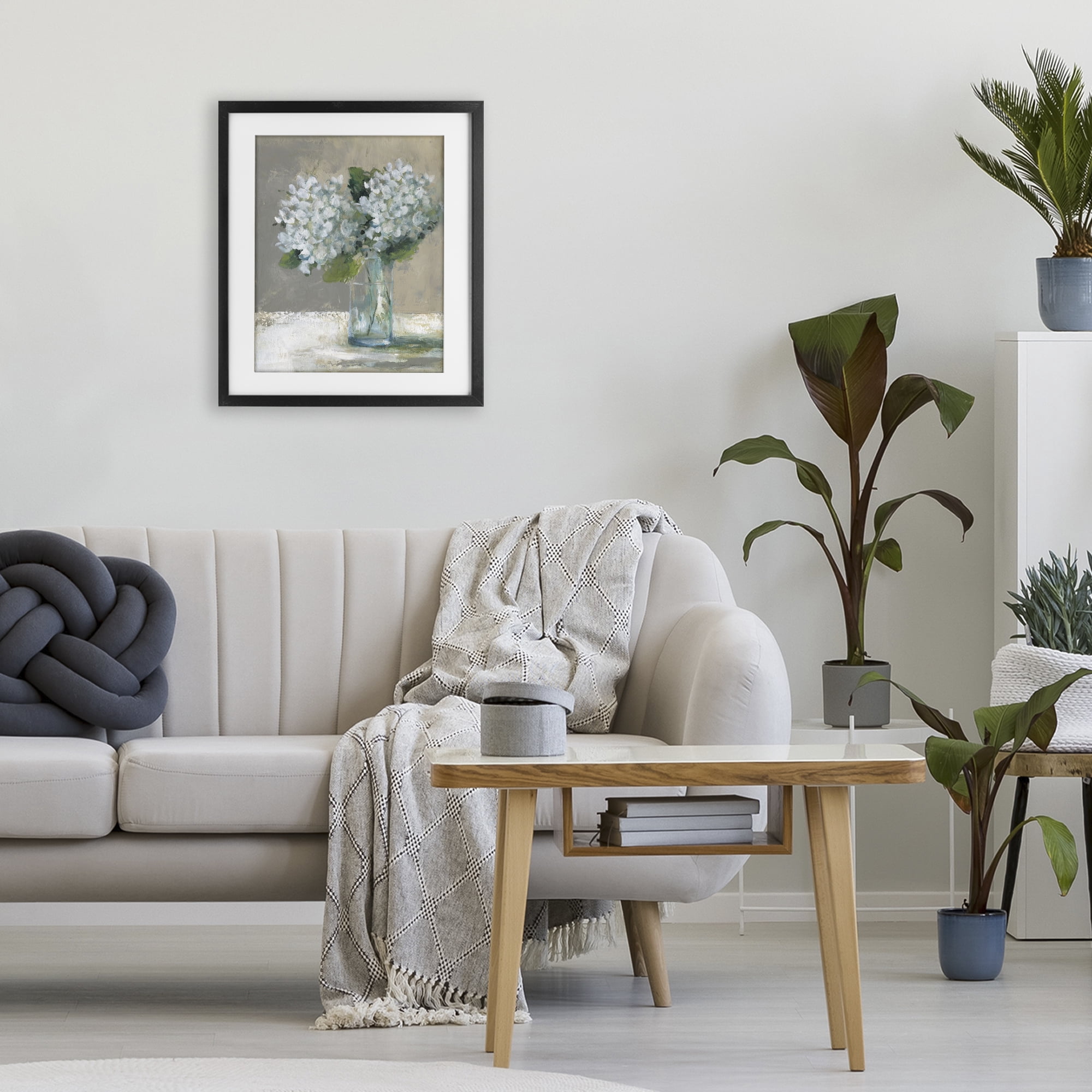 Stupell Industries White Hydrangeas Glass Vase Black Framed Print Under Glass, design by Carol Robinson