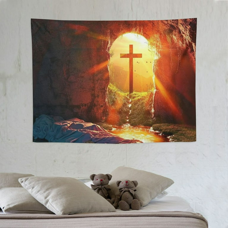 CANFLASHION Empty Tomb Tapestry Crucifixion Resurrection of Jesus Christ Holy Sunrise Religious Wall Hangings Cross Cave Easter Stone Wall Decor Large Tapestry for Bedroom Living Room Dorm Walmart