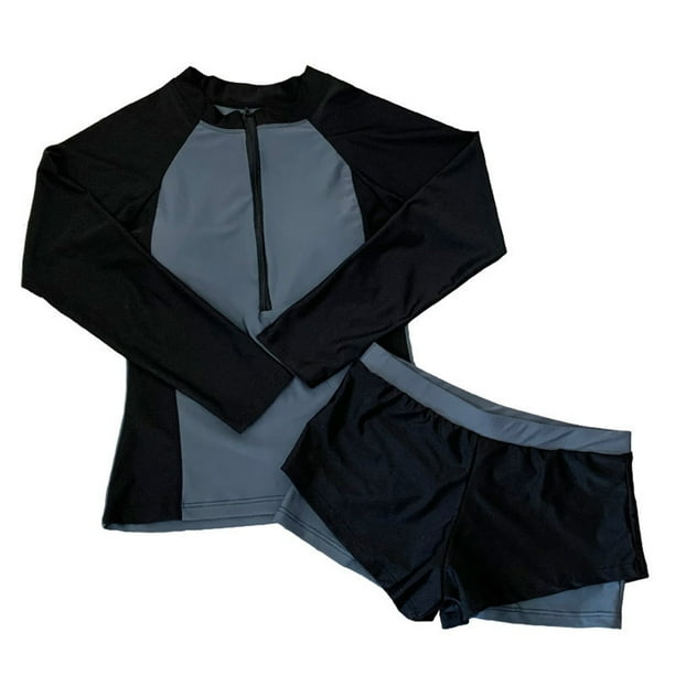 Traje de baño de manga larga para mujer, moderno, con protección solar, cuello redondo, secado rápido, traje de baño deportivo de dos piezas para mujer 3802 L
