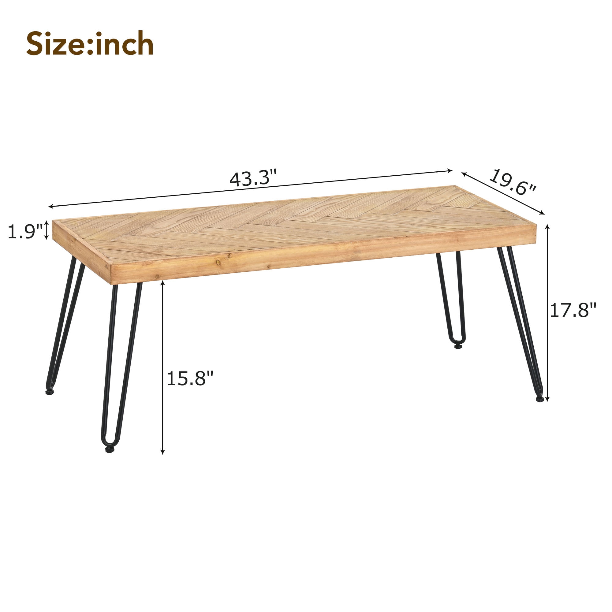 MAYEERTY Modern Coffee Table with Chevron Pattern & Metal Hairpin Legs, Easy Assembly Tea & Cocktail Table for Living Room, Ash Wood Finish