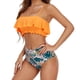 thumbnail image 2 of Toystoory Conjunto de traje de baño dividido para mujer, traje de baño con volantes acolchados en el pecho y tirantes Chinlon, ropa interior estampada a Deportes acuáticos Naranja L Toystoory OD021142-08, 2 of 6