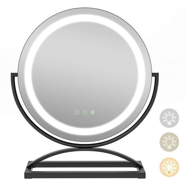 Costway 16" Round Makeup Vanity Mirror with Lights 3 Color Dimmable Touch Control Black
