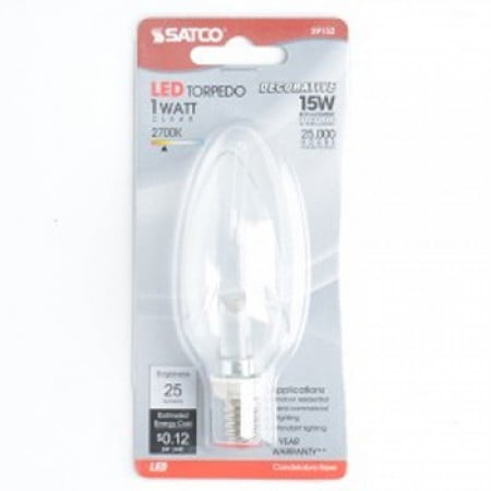 

1 PK-SATCO/NUVO 1W CTC/LED/120V/CD 1W LED BA9 1/2 Clear 2700K Candelabra Base 120V (S9152)