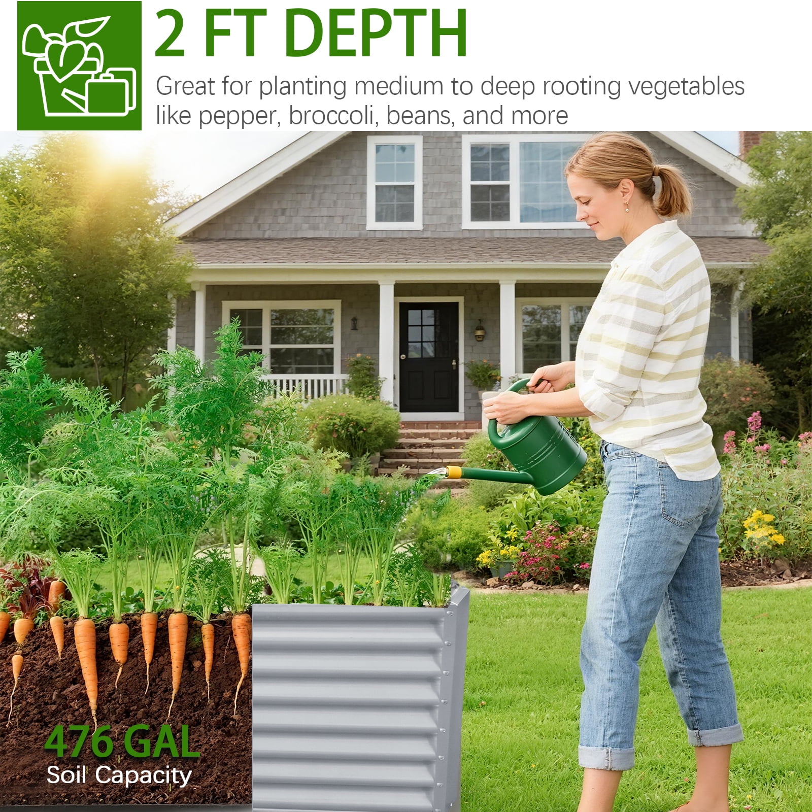 Jacgood 2 PACK 8x4x2ft Raised Garden Beds Outdoor，Galvanized Metal Planter Box for Vegetables,Flowers,Herbs, Silver Rectangle