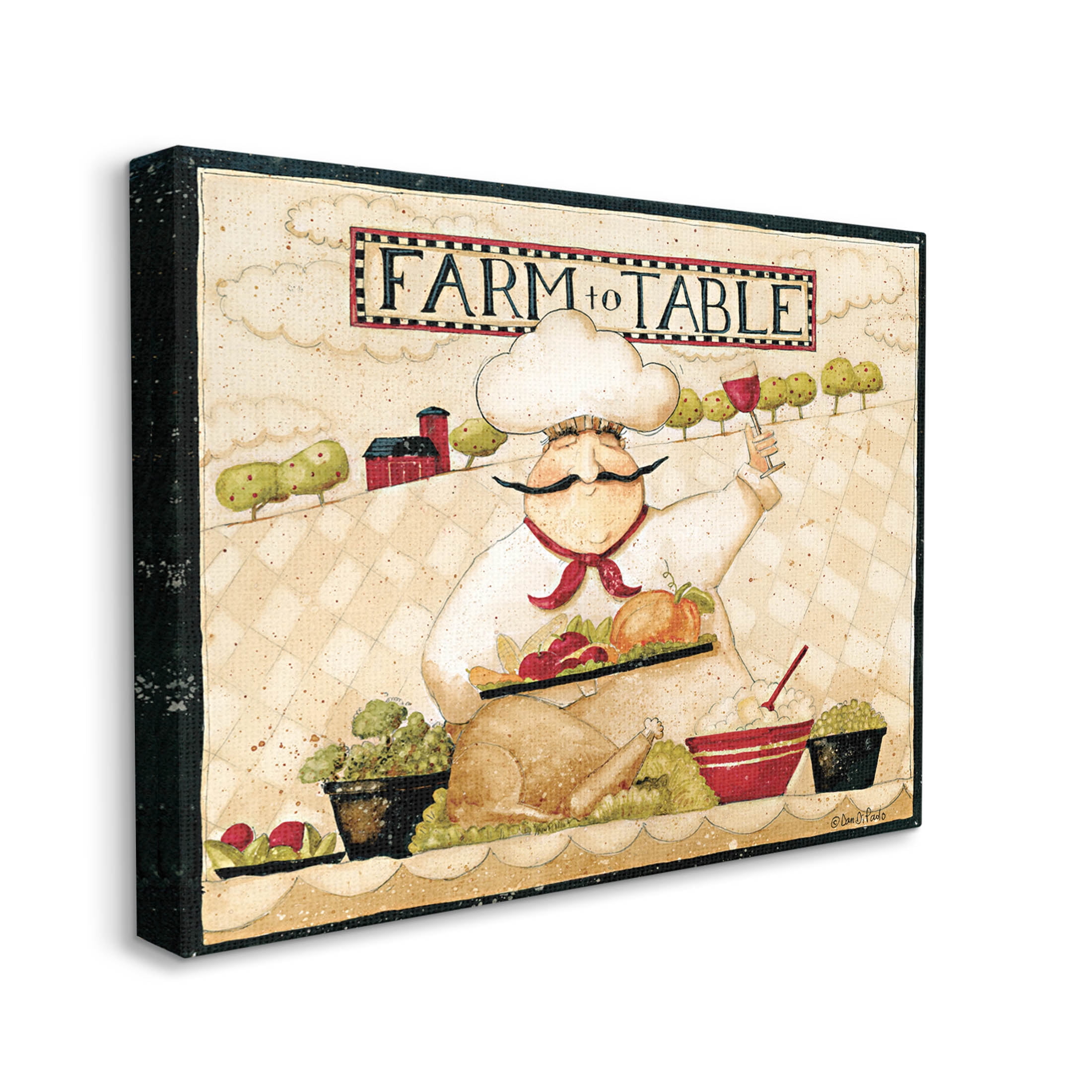 Farm to Table Vintage Chef Meal Food & Beverage Graphic Art Gallery Wrapped Canvas Print Wall Art
