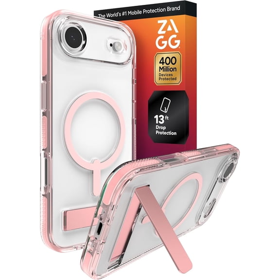 ZAGG Santa Cruz Snap Case with Kickstand for iPhone Air - Pink Sorbet Drop Protection (13ft/4m) MagSafe Charging Compatible ClearGuard Anti-Yellowing Technology Scratch Resistant Phone Case
