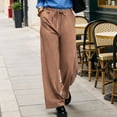 thumbnail image 5 of Cagogo Women Plus Size Wide Leg Pants Cotton Linen Elastic Waist Flowy Casual Lounge Trousers with Pockets Summer Loose Long Pants for Work Beach Wear, Brown S, 5 of 9