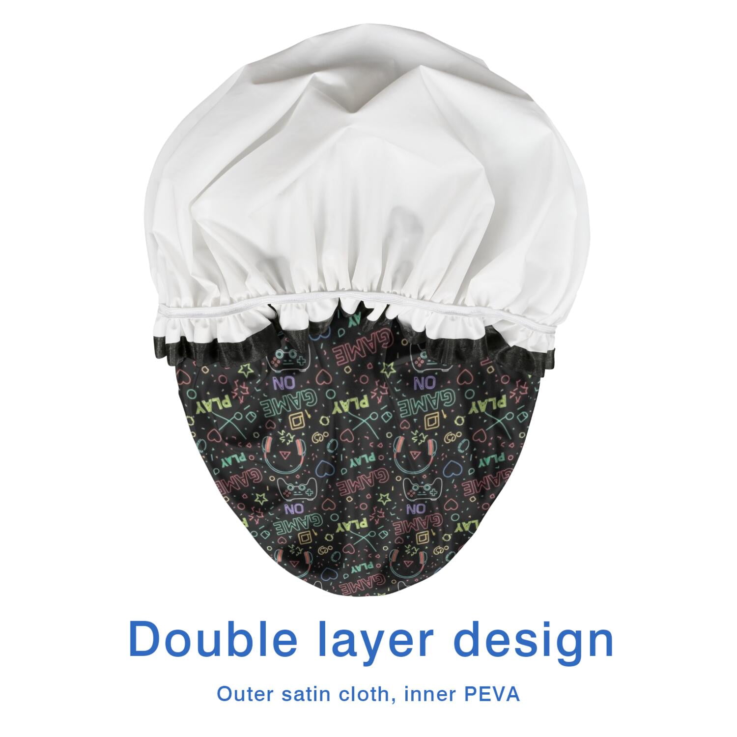 Shower Caps,Multicolor Controllers Games Icons Black Pattern Waterproof Shower Cap for Women 4 Pieces,Double Reusable Hair Cover for Shower PEVA Elastic Stretch Hem