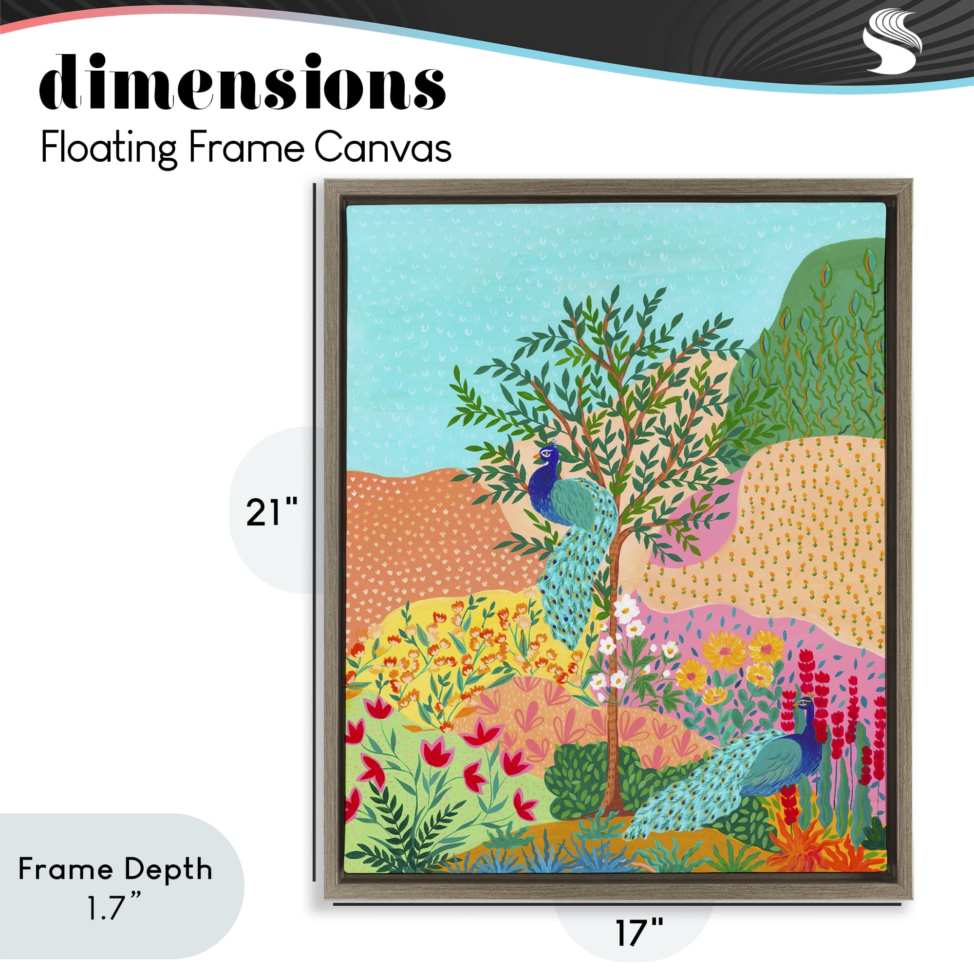 Stupell Industries Peacocks in Dotted Meadow Brown Framed Floater Canvas Wall Art, design by Nabeela Rumi