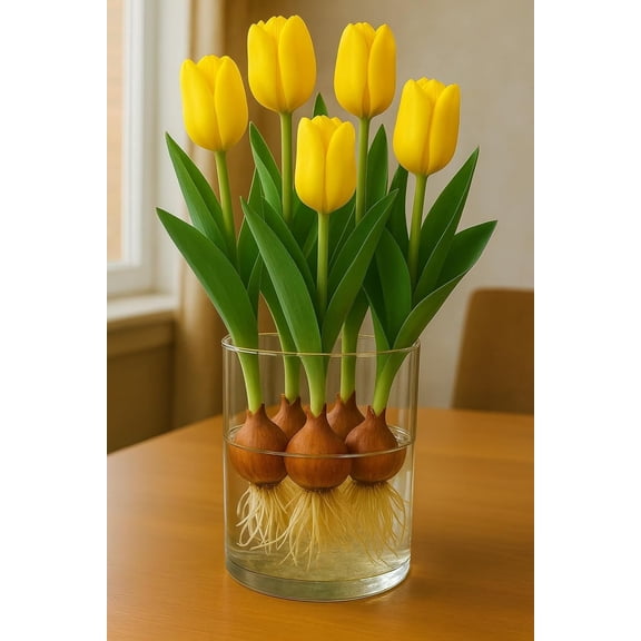 Pre-Chilled Yellow Tulip Bulbs for Forcing Indoors - Easy to Grow - Grow in Water or Dirt Indoors or Plant Outdoors - Prechilled Indoor Bulbs (5 Bulbs)