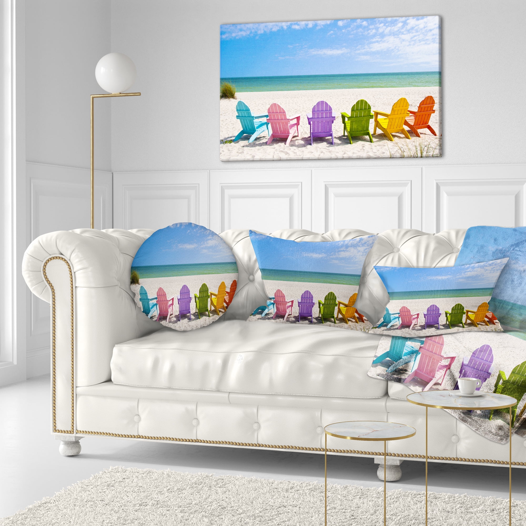 Designart 'Adirondack Beach Chairs ' Seashore Photo Canvas Art Print
