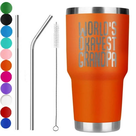 

30oz Thermos cup worlds okayest grandpa laser etched tumbler premium (orange)
