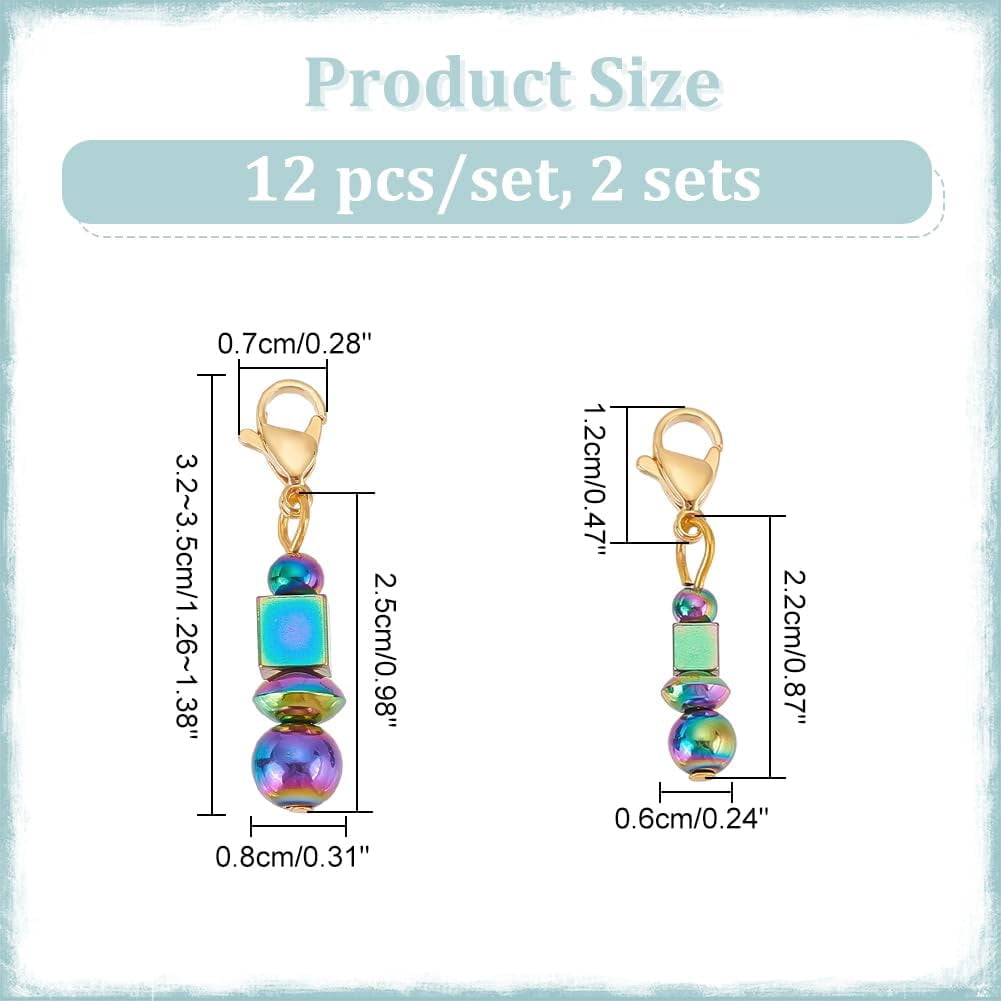24 Pcs Rainbow Color Beaded Pendant Stitch Markers 304 Stainless Steel Crochet Stitch Marker Removable Lobster Clasp Locking Stitch Marker for Weaving Sewing Needleworks Jewelry Making colorful DIY