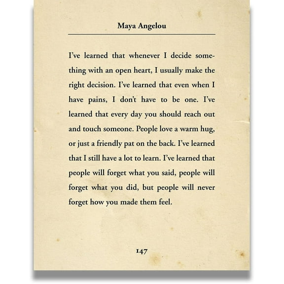 I've Learned... - Maya Angelou Book Quote Wall Art Decor Print on a beige background artwork printed poster