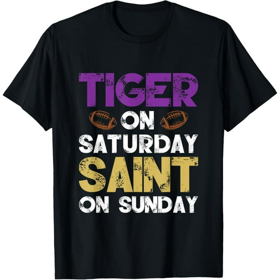 Tiger On Saturday Saint On Sunday T-ShirtMen and women, Black T-shirt, size: Extra large