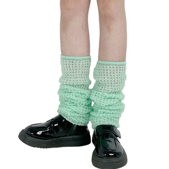 Huhudde Japanese Styles Student Hollowout Waffles Knit Mesh Leg Warmers Slouchy Leg Covers Footless Long Socks for Ladies Teens