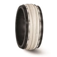 thumbnail image 5 of Diamond2Deal Black Ti and Titanium /Argenteum Silver Inlay Lasered 10mm Men's Band Size 13.5, 5 of 6