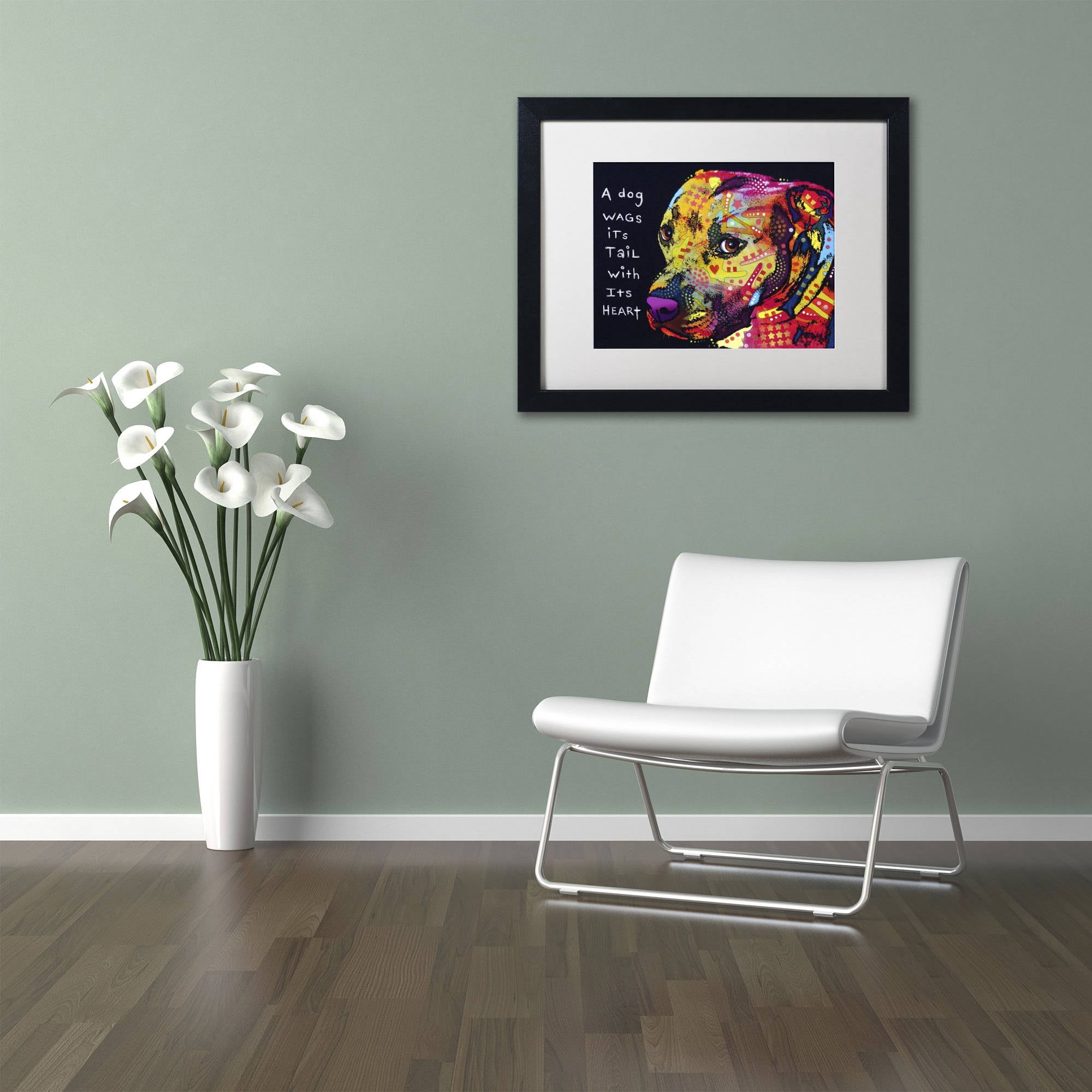 Trademark Fine Art "Gratitude Pitbull" Canvas Art by Dean Russo, White Matte, Black Frame