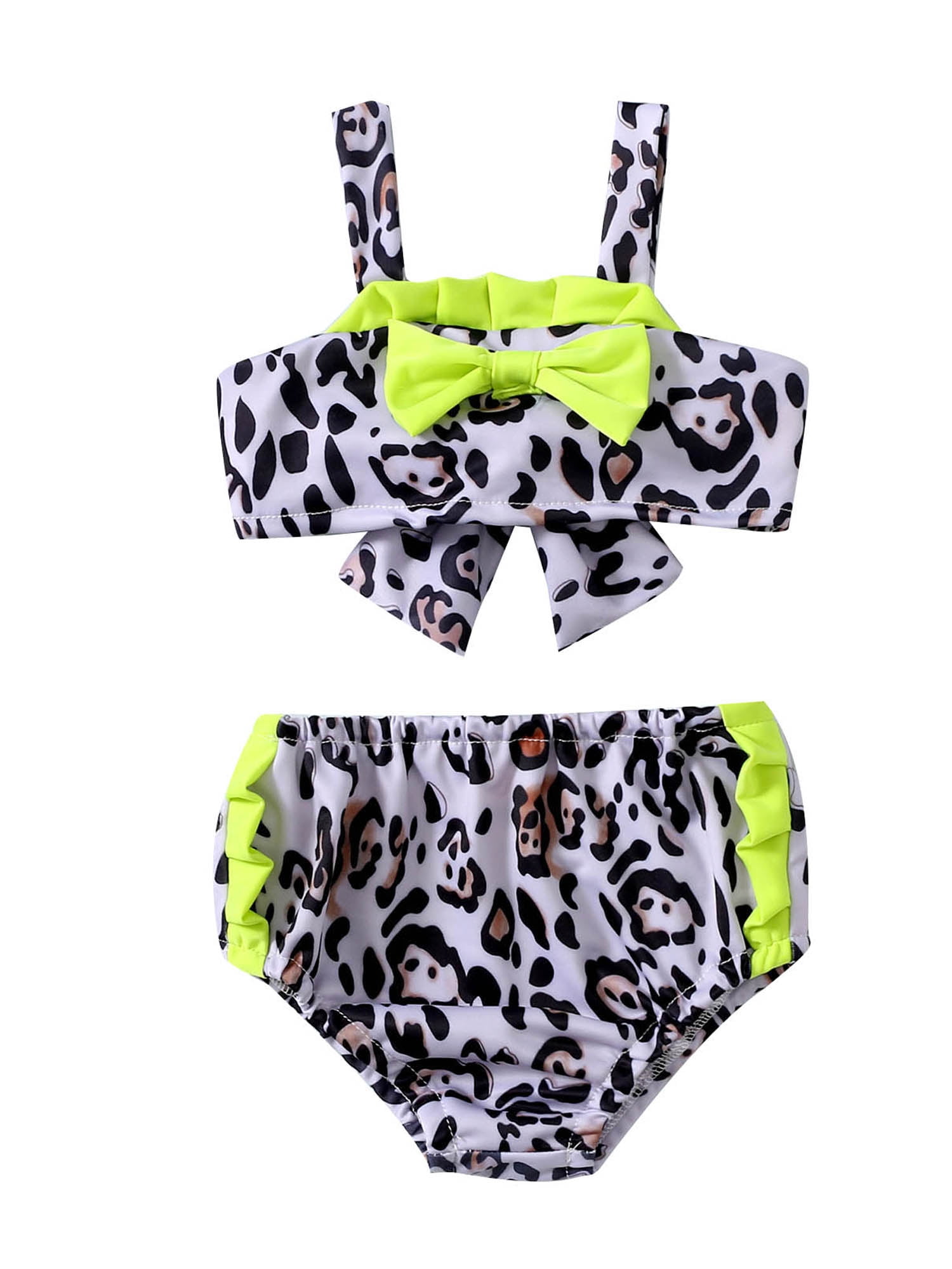 Baby Kids Girls Stripe Print Bowknot Halter Tow Piece Swimsuit High Waisted Bottom Bathing Suit 