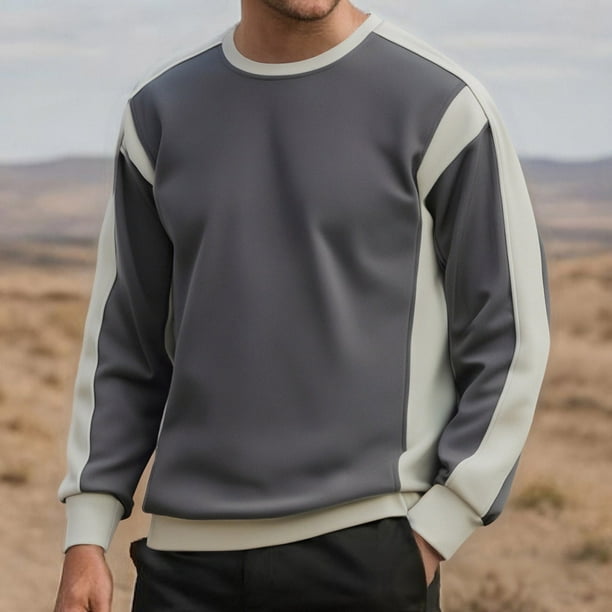 pstuiky camisetas de manga larga para hombre, Sudadera con capucha y cuello redondo de manga larga con bloques de color para hombre top de hombre l
