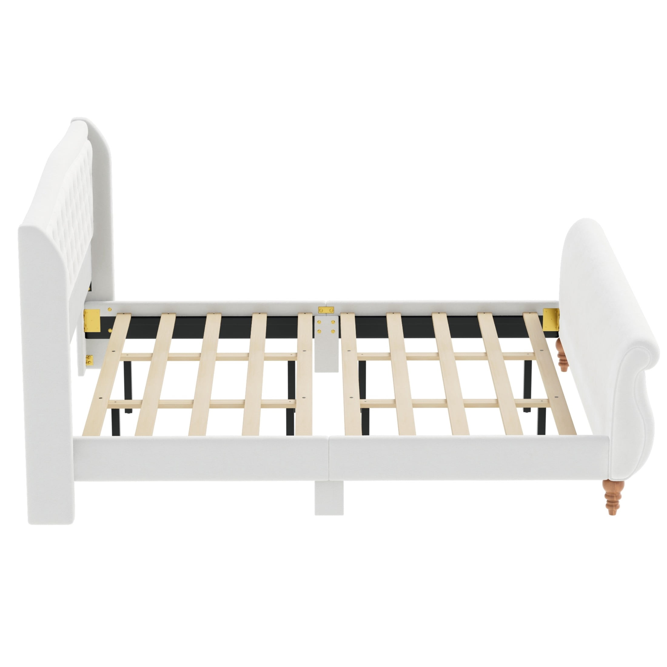 GDF Studio Orlan King Size Velvet Upholstered Sleigh Platform Bed Frame with Wood Slat Support, Modern Design, Beige