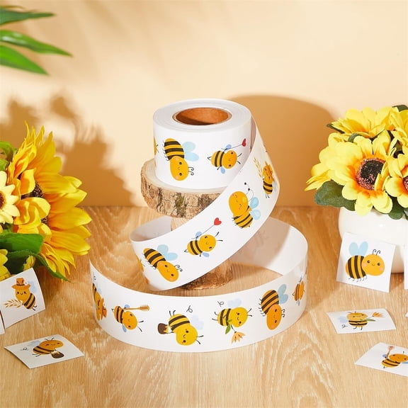 Bee Stickers Roll 500 Pcs Cute Animal Self-Adhesive Decal Labels for Water Bottle Notebook Envelope Scrapbooking Decor 2x1.2 Inch