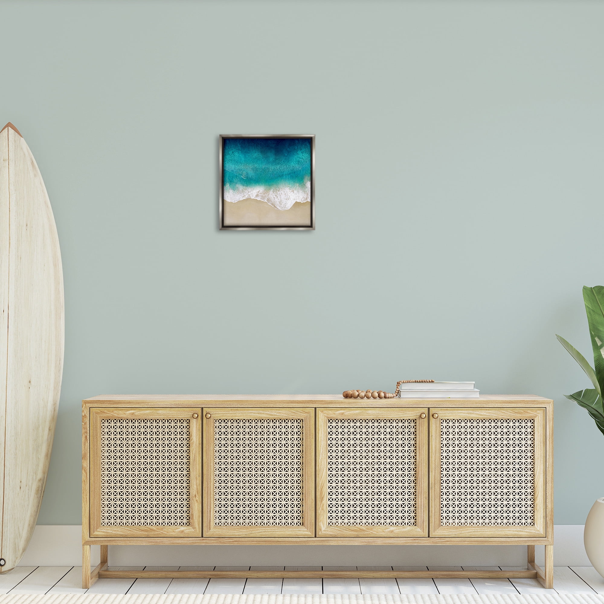 Stupell Industries Aerial Tropical Blue Tide Nature Painting Gray Floater Framed Canvas Art Print Wall Art, 18 x 18
