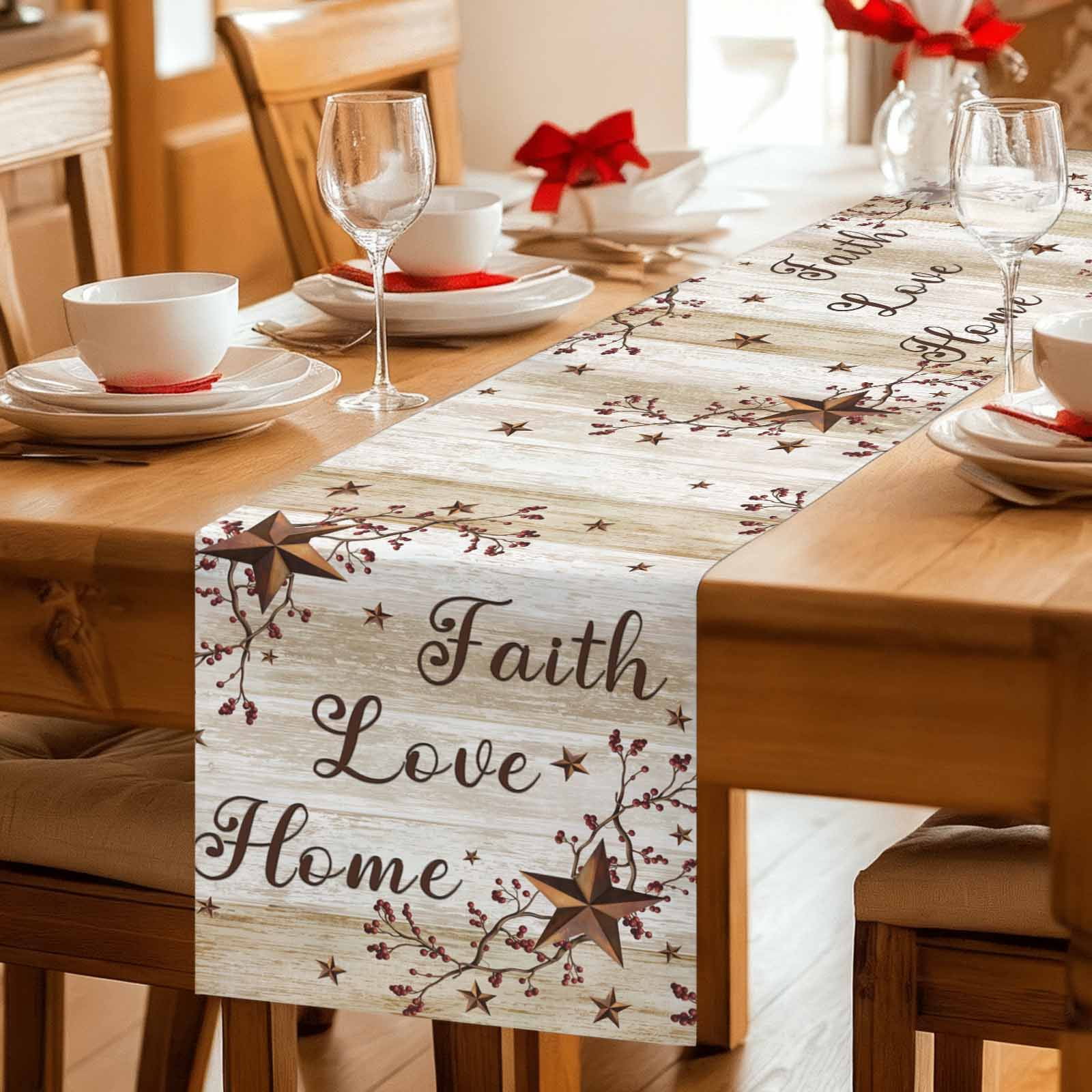 Texas Star Brown Cotton Linen Table Runner for Dining Kitchen, Farmhouse Retro Branches Wooden Grain Wedding Outdoor Party Tablerunners, Dresser Scarf Coffee Tablecloth Runners 13x48 Inches