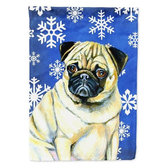 Carolines Treasures LH9297-FLAG-PARENT Pug Winter Snowflakes Holiday Flag  multicolor