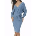 thumbnail image 1 of INSPIRE CHIC Robe Midi pour Femme Col en V Profond Manches Chauve-Souris Longues Ceinturée Robe Chandail Portefeuille S Bleu, 1 of 5