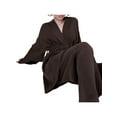 thumbnail image 3 of Gureui 2Pcs Women's Pajamas Outfits, Solid Color Long Sleeve Cardigan Tops with Belt + High Waist Elastic Loose Fit Long Pants Set, 3 of 7
