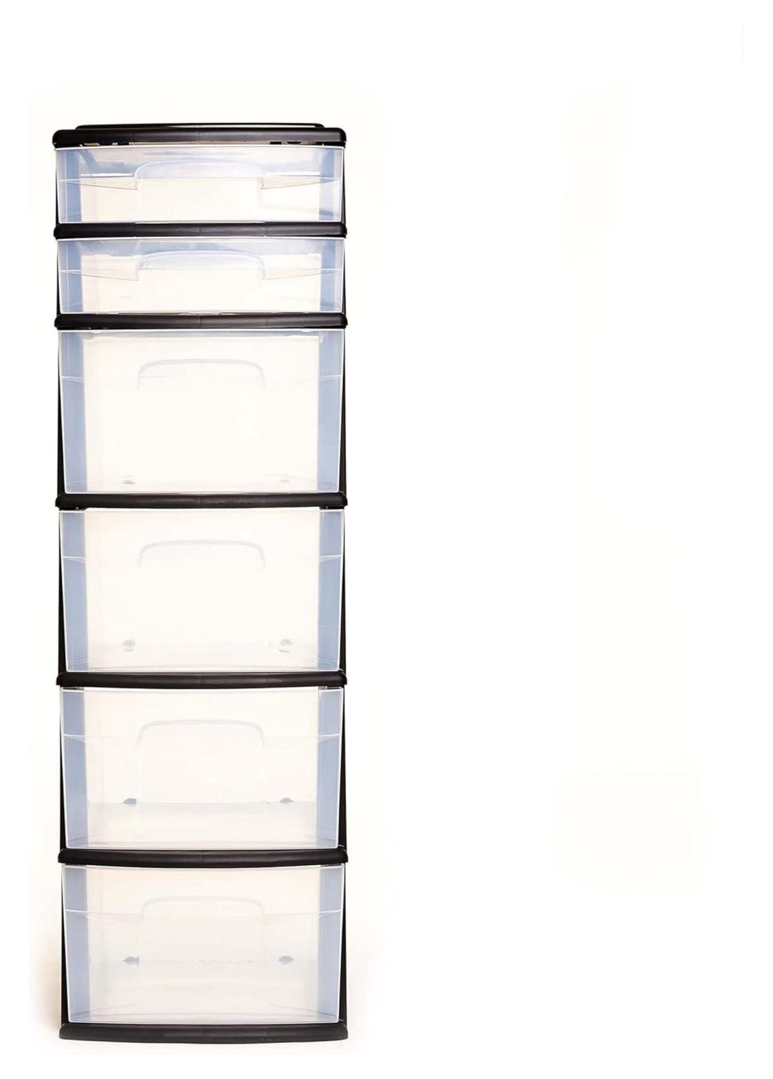 Drawer Tower, 6-Tier Clear Plastic Storage Organizer Cart, Black Frame - Heavy-Duty Organizing Drawers for Home, Bedroom, and Closet Organization