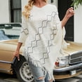 thumbnail image 7 of Odeerbi Shawl Wraps for Women 2025 Fall Winter Poncho Open Front Cape Cardigan Trendy Hollow Out Stripe Tassel Cloak Tops Khaki, 7 of 7