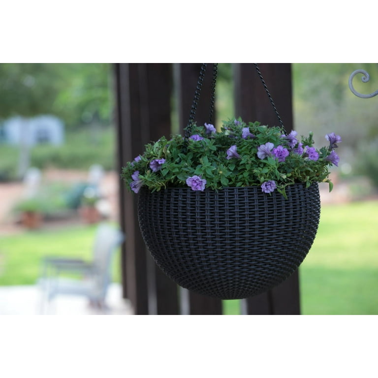 Keter Round Resin 13.8 D Hanging Planters 2 Pack Brown Rattan Walmart