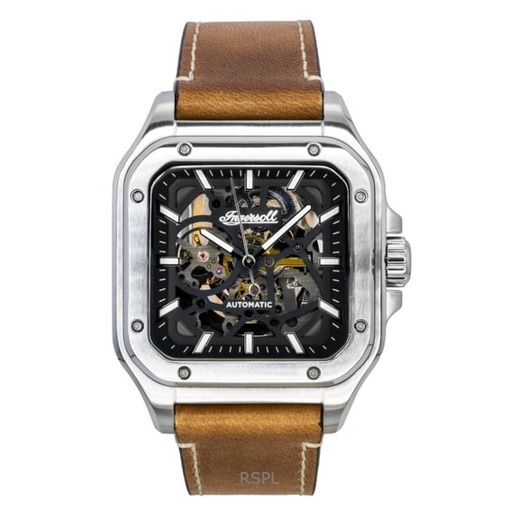 Ingersoll The Ollie Leather Strap Black Skeleton Dial Automatic I14503 Men's Watch