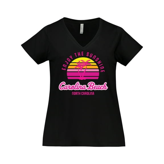 Inktastic Summer Enjoy the Sunshine Carolina Beach North Carolina Pink Women's Plus Size V-Neck T-Shirt