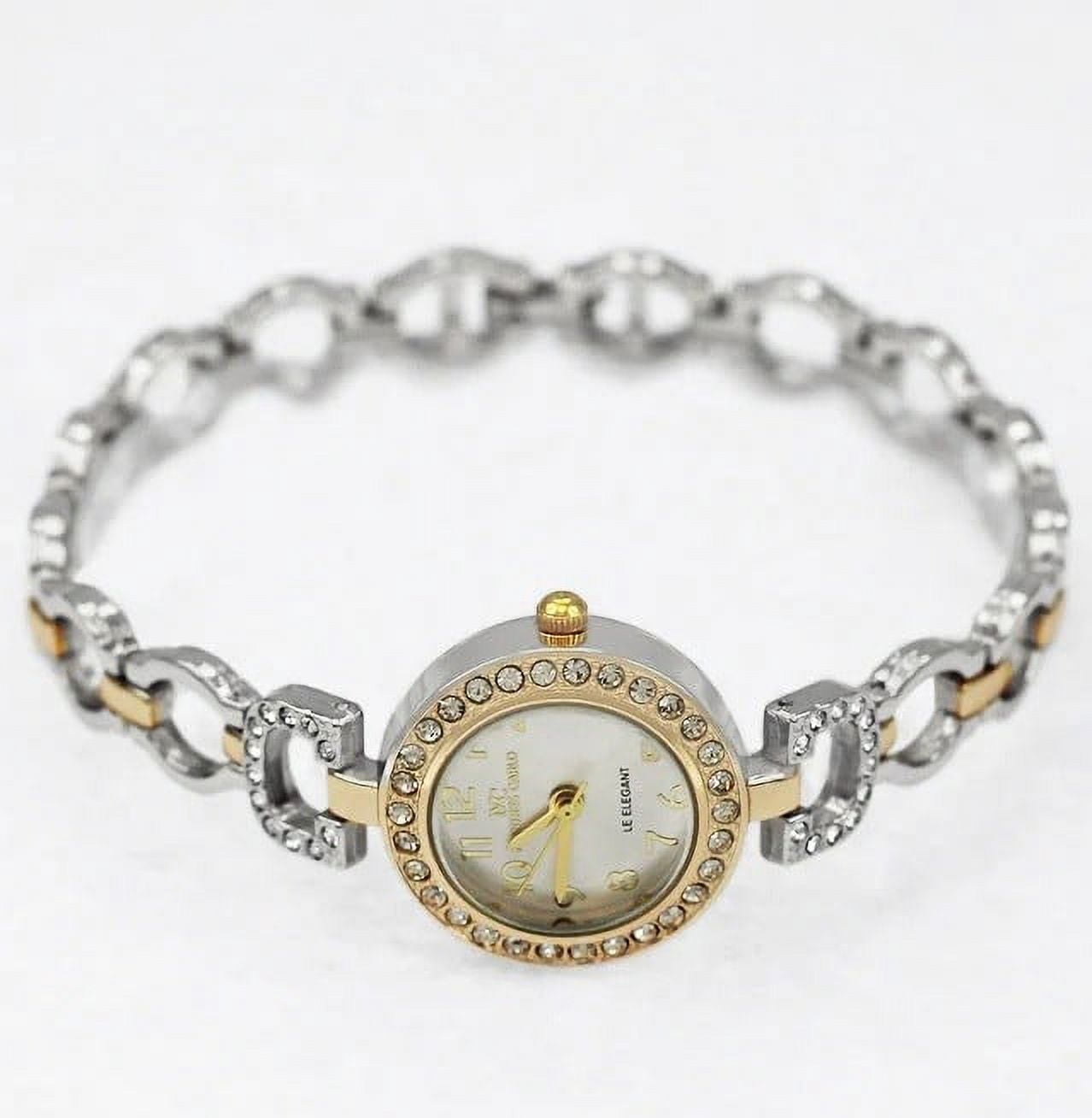 25mm Montres Carlo Women Luxury Fashion Analog Quartz Dress Metal Bracelet Watch (Two Tone)