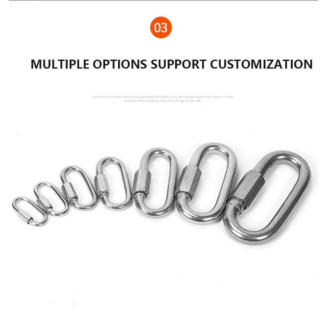 Keychain Stainless Steel D Shaped Tree Rigging Outdoor Buckle Fast Release Screw Locking Carabiner Camping Traveling Chain Connector M8