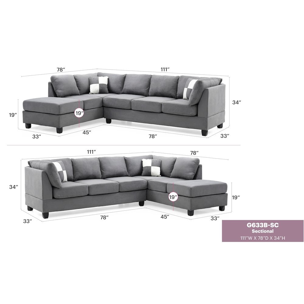 Glory Furniture Malone Sectional in Gray Color