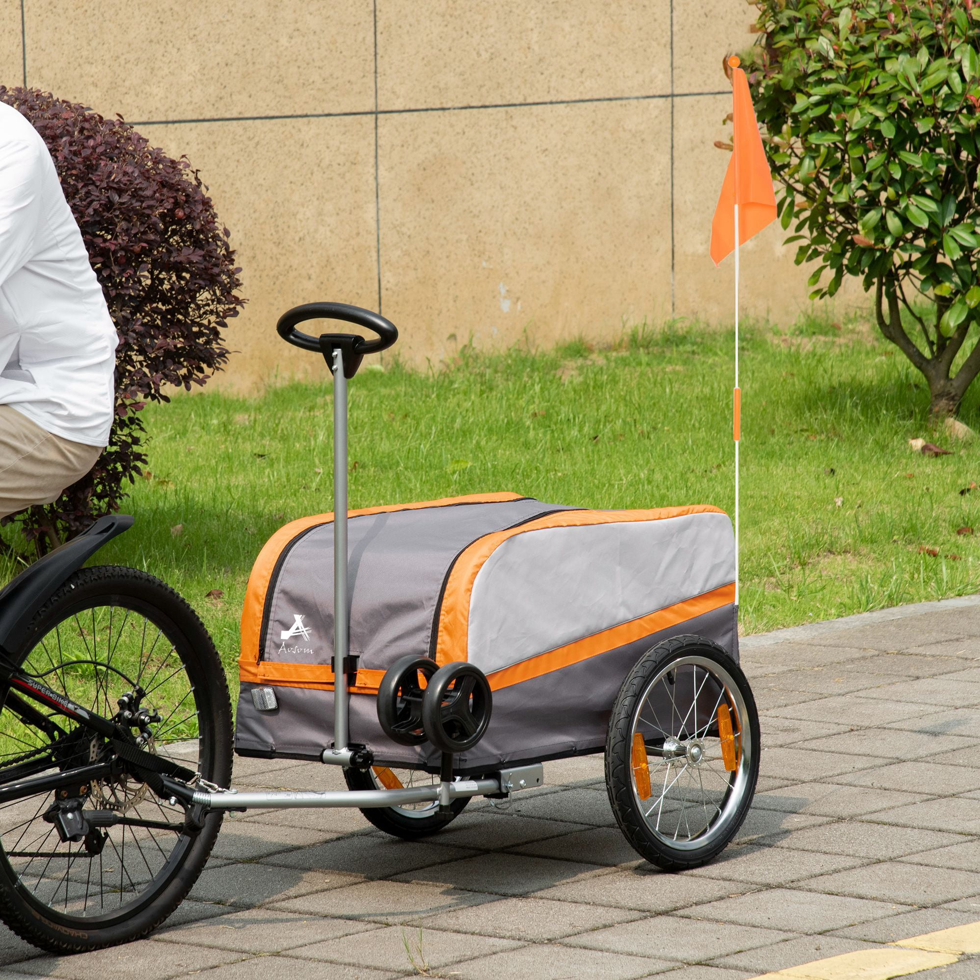 Aosom Bike Cargo Trailer Wagon Cart Multi Use Garden Cart with Luggage Box Quick Release 16 Big Wheels Safety Reflectors Hitch and Handle Walmart