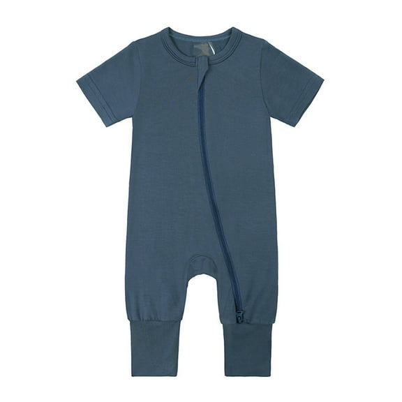 Bodysuits For Boy Baby Girls Romper Jumpsuits Cotton Zipper Short Sleeve Footless Sleep and Play 18-24 Months(Dark Blue)