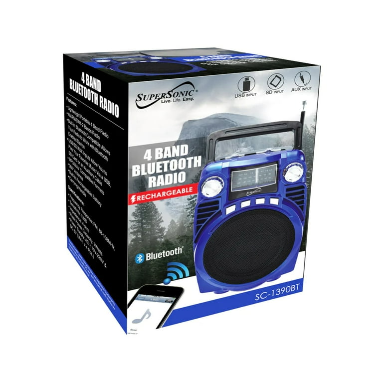 Supersonic Sc-1390bt - Blue Bluetooth 4-band Radio (blue