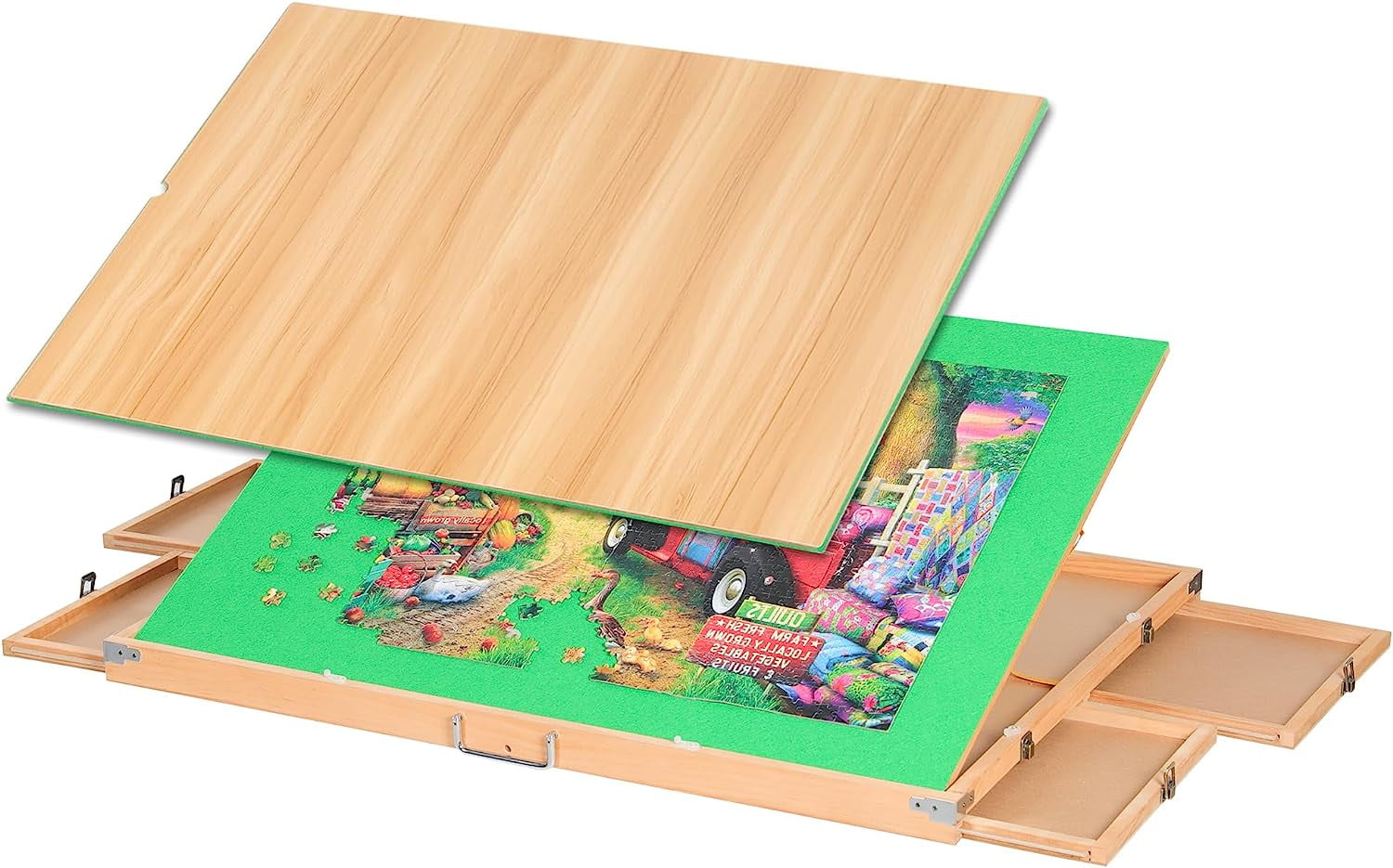 1500 Pcs Portable Puzzle Board with 4 Drawers & Wooden Puzzle Cover,3