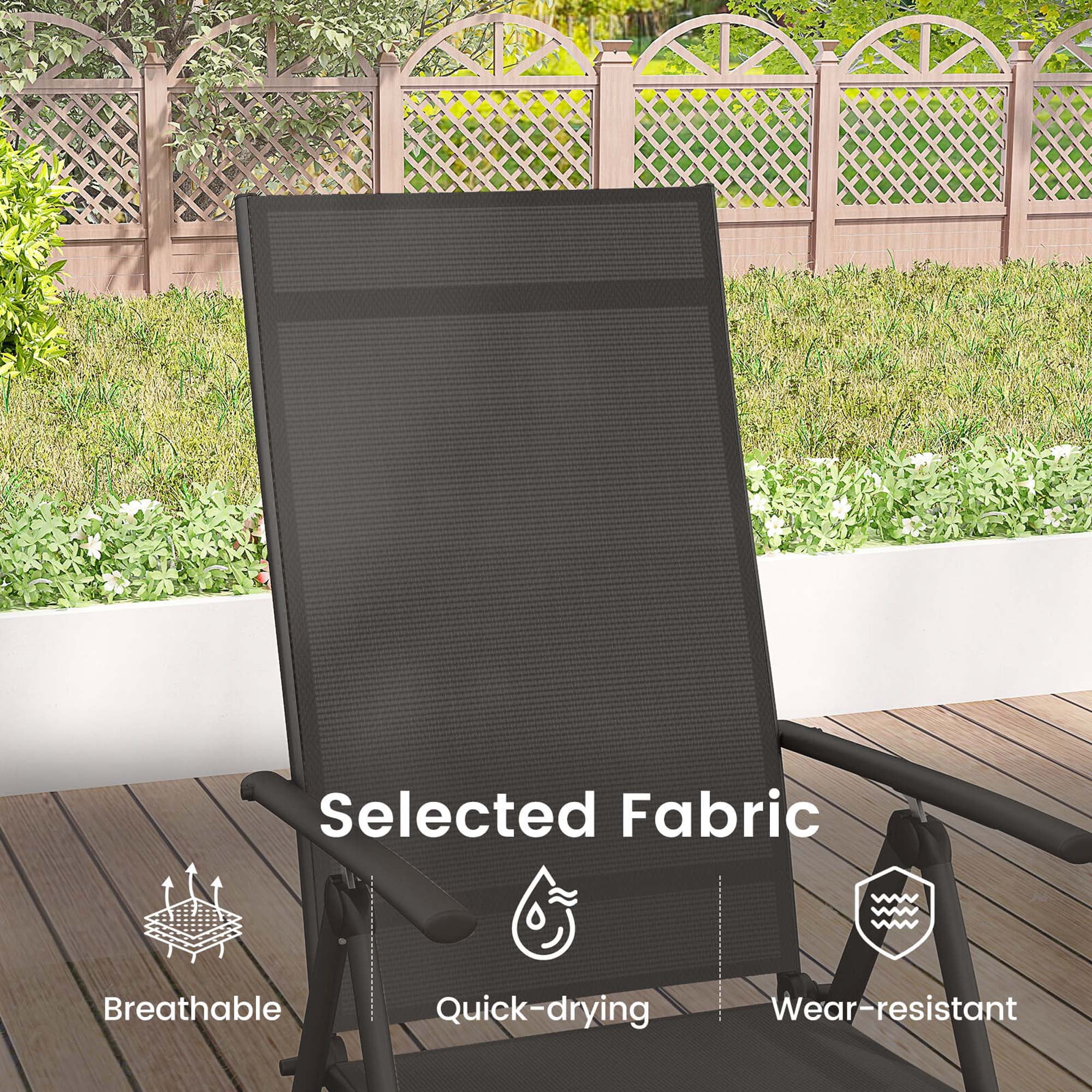 Costway 1 PCS Patio Folding Dining Chair with 7-Level Adjustable High Backrest for Garden Black
