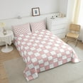 thumbnail image 4 of Erosebridal White Pink Plaid Comforter Set Queen Light Pink Checkerboard Bedding Set,Checkered Grid Quilt Set Modern Aesthetic Geometric Bed Set Room Decor, 4 of 8