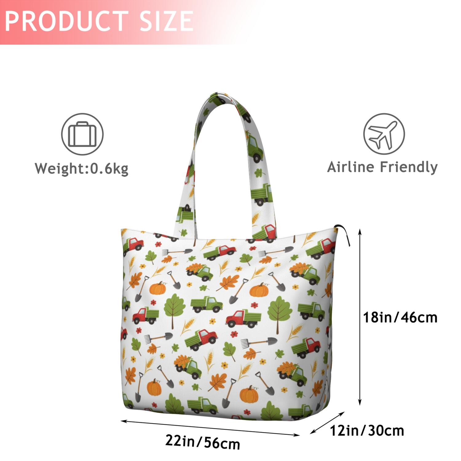 Cartoon Tractors Trucks White Pattern Travel Tote Bags for Women Carry On,Large Weekender Bags for Women Travel,Multi Functional Duffle Bag for Work,Shopping,Sports