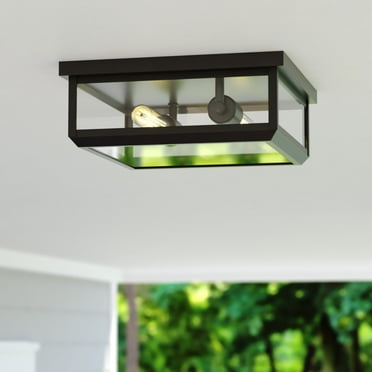 Kinzie Black Outdoor Square Flush Mount Ceiling Light with Clear Glass