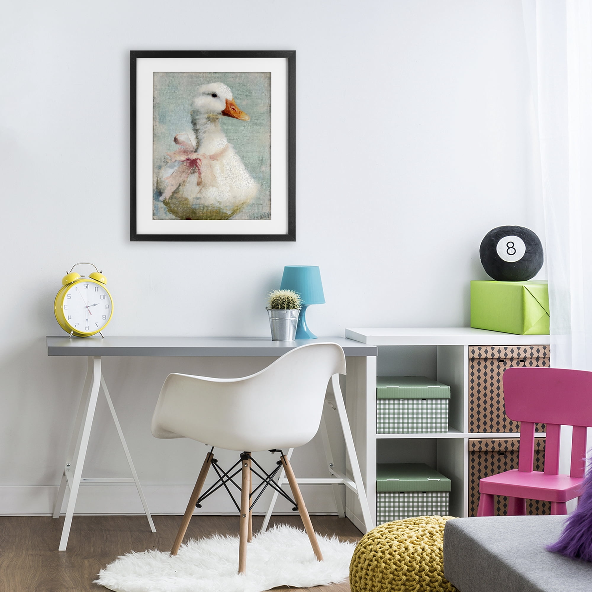 Stupell Industries Soft Pink Bow Goose Black Framed Print Under Glass, design by LSR Design Studio