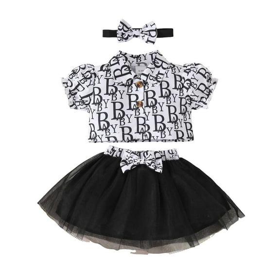 TAIAOJING Toddler Girls Short Sleeve Letter Prints Coat Tops Skirts Outfits Sets Boho 6-9M